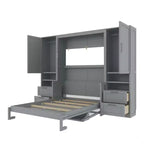 Lit escamotable Queen Size Whisen Modern Design, se plie dans une armoire avec penderie, tiroirs et étagères