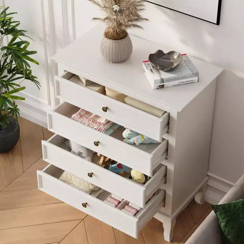 Commode Heynemo à 4 tiroirs, grande commode de rangement avec glissières à billes, idéale pour la chambre, le salon, le couloir, l'entrée.