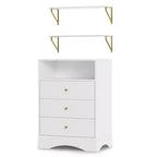 Commode Heynemo avec tiroirs et étagères flottantes, commode 3 tiroirs avec rangement ouvert et finition peinte, pour chambre, dressing, couloir