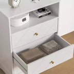 Commode Heynemo avec tiroirs et étagères flottantes, commode 3 tiroirs avec rangement ouvert et finition peinte, pour chambre, dressing, couloir