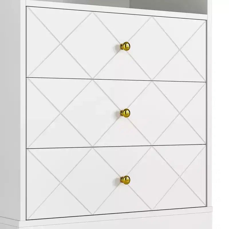 Commode Heynemo avec tiroirs et étagères flottantes, commode 3 tiroirs avec rangement ouvert et finition peinte, pour chambre, dressing, couloir