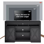 Meuble TV de ferme Heynemo avec porte coulissante pour téléviseurs jusqu'à 65''+, meuble de divertissement de 34 pouces de haut pour chambre à coucher, salon