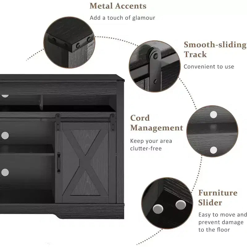 Meuble TV de ferme Heynemo avec porte coulissante pour téléviseurs jusqu'à 65''+, meuble de divertissement de 34 pouces de haut pour chambre à coucher, salon