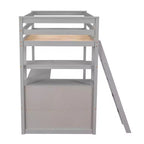 Lit mezzanine en bois Whisen 79,5''L*57,1''W avec bureau, étagères et deux tiroirs intégrés, design multifonctionnel