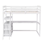 Lit mezzanine en bois Whisen 79,5''L*57,1''W avec bureau, étagères et deux tiroirs intégrés, design multifonctionnel