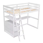 Lit mezzanine en bois Whisen 79,5''L*57,1''W avec bureau, étagères et deux tiroirs intégrés, design multifonctionnel