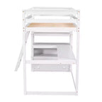 Lit mezzanine en bois Whisen 79,5''L*57,1''W avec bureau, étagères et deux tiroirs intégrés, design multifonctionnel