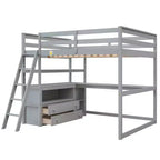 Lit mezzanine en bois Whisen 79,5''L*57,1''W avec bureau, étagères et deux tiroirs intégrés, design multifonctionnel