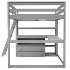 Lit mezzanine en bois Whisen 79,5''L*57,1''W avec bureau, étagères et deux tiroirs intégrés, design multifonctionnel