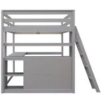 Lit mezzanine en bois Whisen 79,5''L*57,1''W avec bureau, étagères et deux tiroirs intégrés, design multifonctionnel