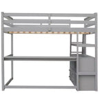 Lit mezzanine en bois Whisen 79,5''L*57,1''W avec bureau, étagères et deux tiroirs intégrés, design multifonctionnel