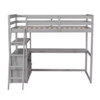 Lit mezzanine en bois Whisen 79,5''L*57,1''W avec bureau, étagères et deux tiroirs intégrés, design multifonctionnel
