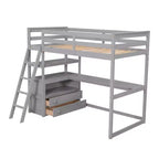Lit mezzanine en bois Whisen 79,5''L*57,1''W avec bureau, étagères et deux tiroirs intégrés, design multifonctionnel