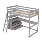 Lit mezzanine en bois Whisen 79,5''L*57,1''W avec bureau, étagères et deux tiroirs intégrés, design multifonctionnel