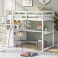 Lit mezzanine en bois Whisen 79,5''L*57,1''W avec bureau, étagères et deux tiroirs intégrés, design multifonctionnel
