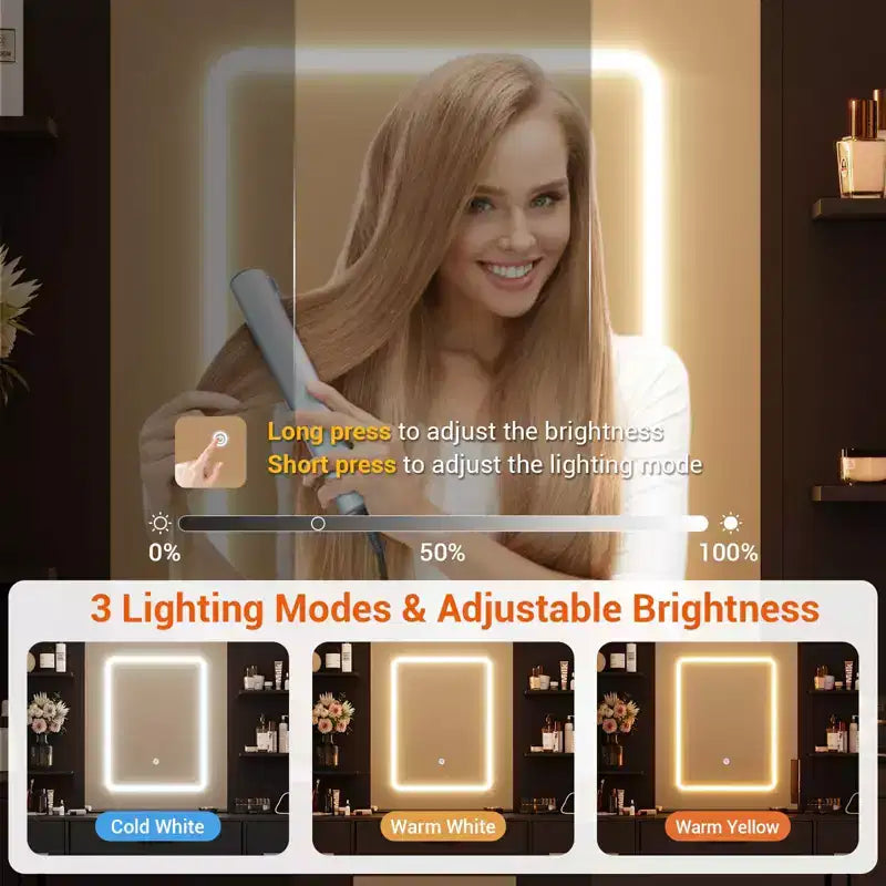 Coiffeuse avec miroir, lumières LED, prise de courant et tabouret, table de maquillage avec 7 tiroirs et 6 étagères de rangement