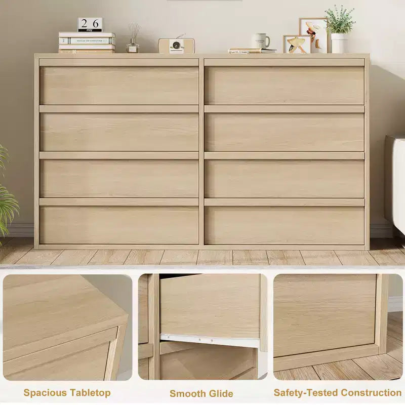 Commode Whizmax à 8 tiroirs pour chambre à coucher, commode double moderne de 54 po de large, organisateur, chiffonnier pour salon, chambre de bébé et couloir