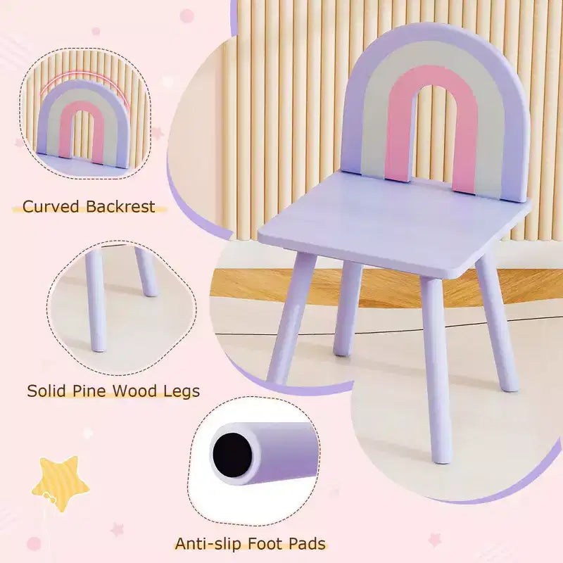 Costway Ensemble table et chaise de coiffeuse pour enfants avec miroir en forme de nuage, étagère ouverte et tiroirs de rangement Blanc/Rose/Violet