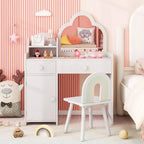 Costway Ensemble table et chaise de coiffeuse pour enfants avec miroir en forme de nuage, étagère ouverte et tiroirs de rangement Blanc/Rose/Violet
