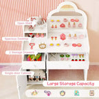 Costway Ensemble table et chaise de coiffeuse pour enfants avec miroir en forme de nuage, étagère ouverte et tiroirs de rangement Blanc/Rose/Violet