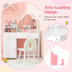 Costway Ensemble table et chaise de coiffeuse pour enfants avec miroir en forme de nuage, étagère ouverte et tiroirs de rangement Blanc/Rose/Violet