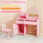 Costway Ensemble table et chaise de coiffeuse pour enfants avec miroir en forme de nuage, étagère ouverte et tiroirs de rangement Blanc/Rose/Violet