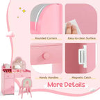 Costway Ensemble table et chaise de coiffeuse pour enfants avec miroir en forme de nuage, étagère ouverte et tiroirs de rangement Blanc/Rose/Violet