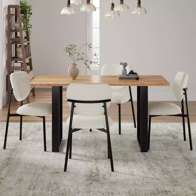 Lot de 2 chaises de salle à manger capitonnées, sans accoudoirs, avec pieds en métal, beige + noir - ModernLuxe