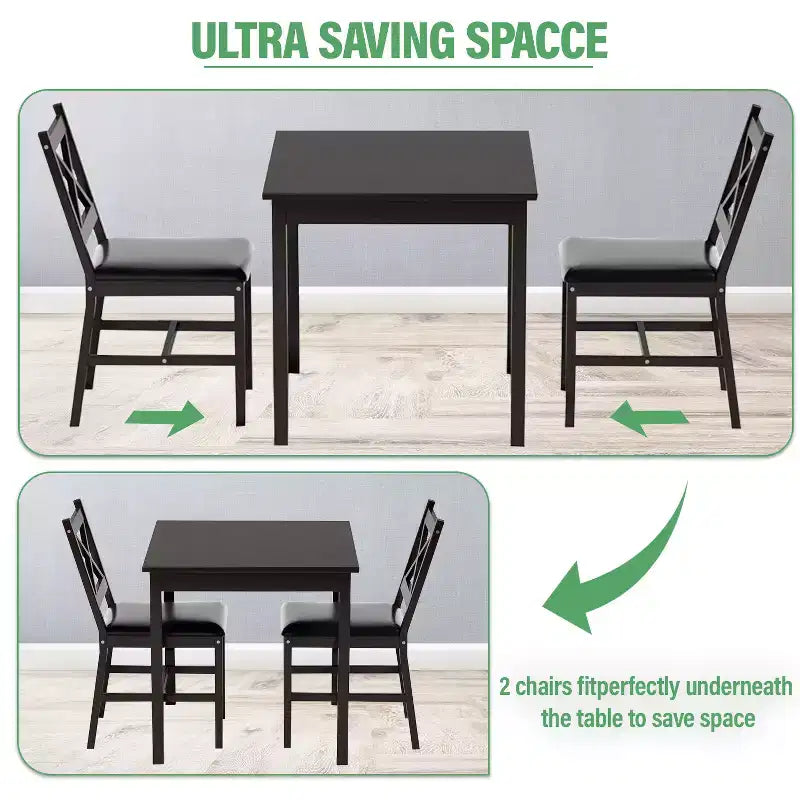 Ensemble de salle à manger 3/5 pièces FDW avec construction en bois de pin massif et chaises en similicuir, marron foncé