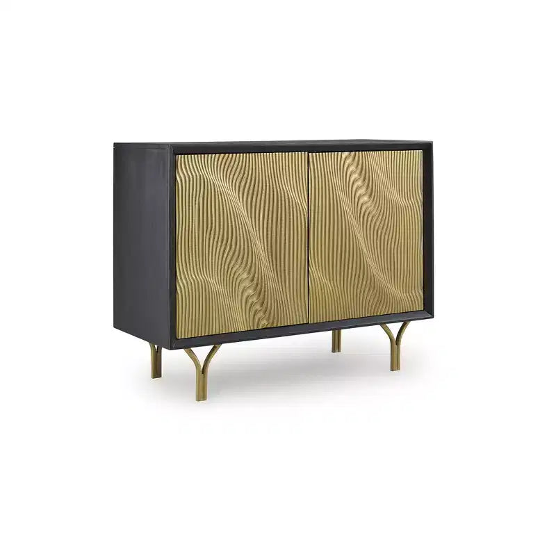 Meuble de rangement d'appoint Ashley Tayner Signature Design avec portes finition dorée et cadre noir
