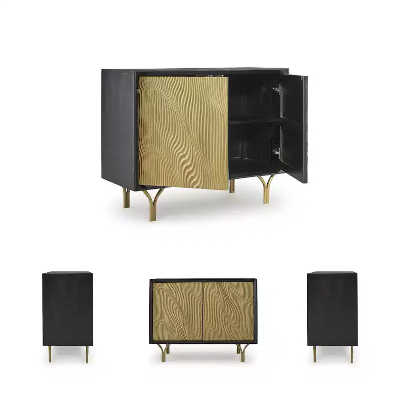Meuble de rangement d'appoint Ashley Tayner Signature Design avec portes finition dorée et cadre noir