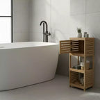 Evideco French Home Goods Compact Bathroom Storage Cabinet with Open Shelves and Vented Door, Natural - Trinidad Collection