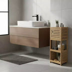 Evideco Meuble de Rangement Compact pour Salle de Bain avec Étagères Ouvertes et Porte Ventilée, Naturel - Collection Trinidad