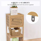 Evideco Meuble de Rangement Compact pour Salle de Bain avec Étagères Ouvertes et Porte Ventilée, Naturel - Collection Trinidad
