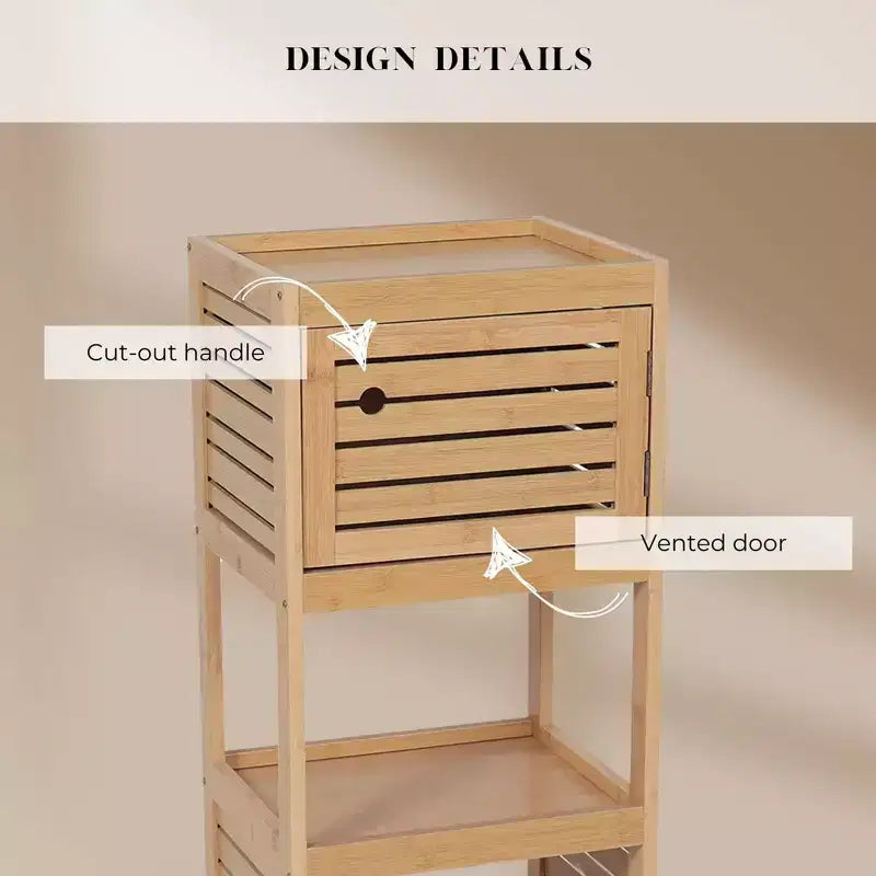 Evideco Meuble de Rangement Compact pour Salle de Bain avec Étagères Ouvertes et Porte Ventilée, Naturel - Collection Trinidad