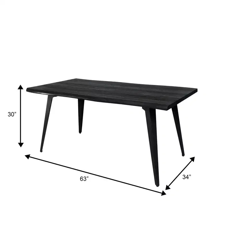 Table à manger rectangulaire moderne LeisureMod Ravenna 63 – Plateau en bois à bord ondulé avec pieds en métal pour cuisine, salle à manger et espaces contemporains