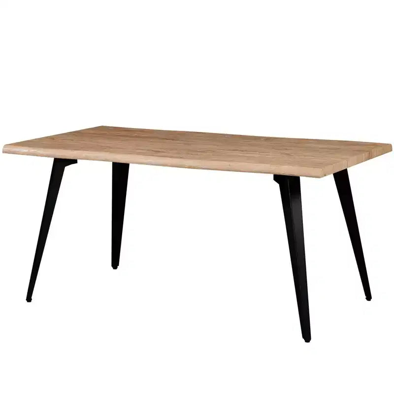 Table à manger rectangulaire moderne LeisureMod Ravenna 63 – Plateau en bois à bord ondulé avec pieds en métal pour cuisine, salle à manger et espaces contemporains