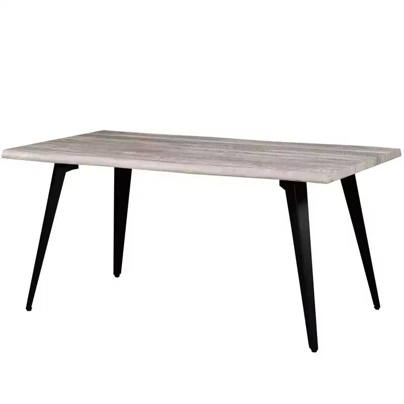 Table à manger rectangulaire moderne LeisureMod Ravenna 63 – Plateau en bois à bord ondulé avec pieds en métal pour cuisine, salle à manger et espaces contemporains