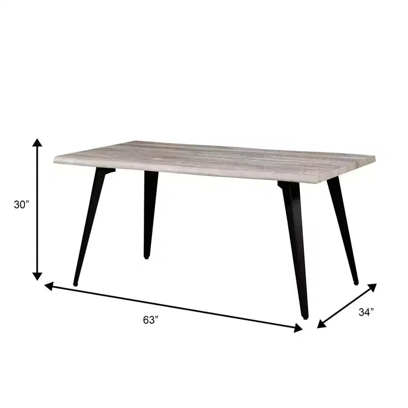 Table à manger rectangulaire moderne LeisureMod Ravenna 63 – Plateau en bois à bord ondulé avec pieds en métal pour cuisine, salle à manger et espaces contemporains