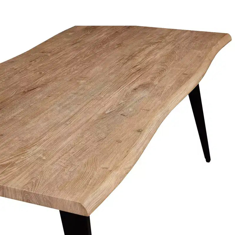 Table à manger rectangulaire moderne LeisureMod Ravenna 63 – Plateau en bois à bord ondulé avec pieds en métal pour cuisine, salle à manger et espaces contemporains