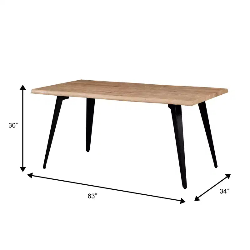 Table à manger rectangulaire moderne LeisureMod Ravenna 63 – Plateau en bois à bord ondulé avec pieds en métal pour cuisine, salle à manger et espaces contemporains