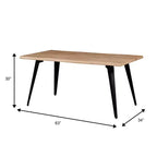 Table à manger rectangulaire moderne LeisureMod Ravenna 63 – Plateau en bois à bord ondulé avec pieds en métal pour cuisine, salle à manger et espaces contemporains