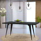 Table à manger rectangulaire moderne LeisureMod Ravenna 63 – Plateau en bois à bord ondulé avec pieds en métal pour cuisine, salle à manger et espaces contemporains