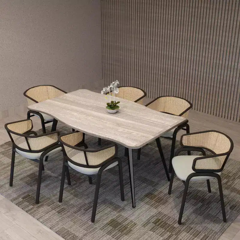 Table à manger rectangulaire moderne LeisureMod Ravenna 63 – Plateau en bois à bord ondulé avec pieds en métal pour cuisine, salle à manger et espaces contemporains