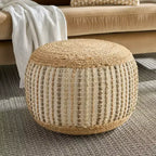 Pouf d'intérieur Mina Victory Lifestyle en jute tressé et coton, 50 x 50 x 30 cm, ivoire