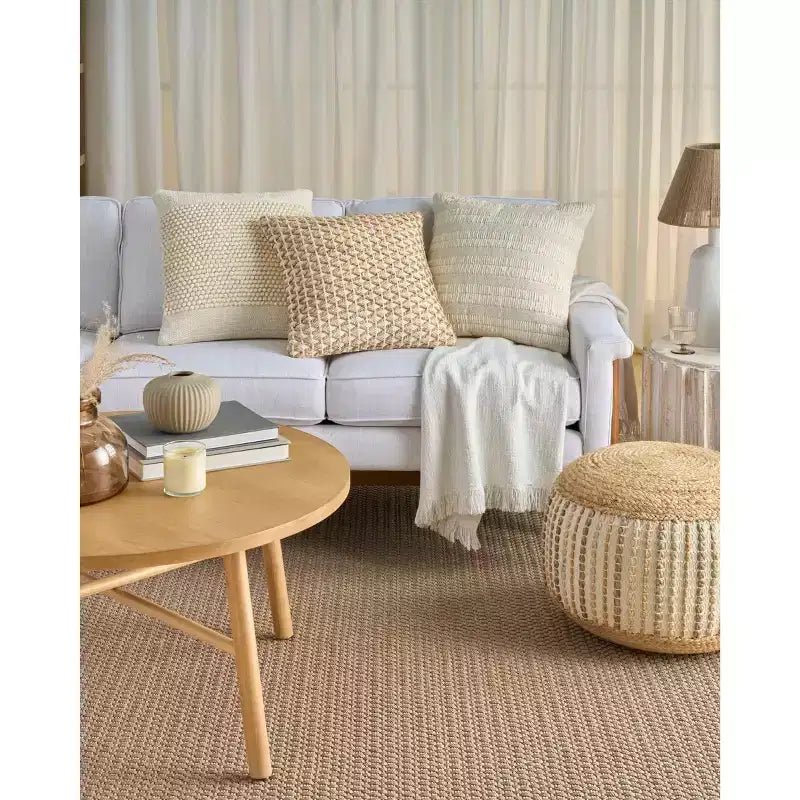 Pouf d'intérieur Mina Victory Lifestyle en jute tressé et coton, 50 x 50 x 30 cm, ivoire