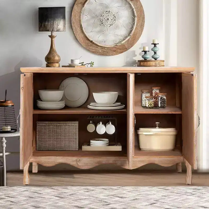Heynemo Meuble d'Appoint Rustique avec 3 Portes Sculptées, Buffet Vaisselier Vintage avec Étagères