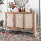 Heynemo Meuble d'Appoint Rustique avec 3 Portes Sculptées, Buffet Vaisselier Vintage avec Étagères