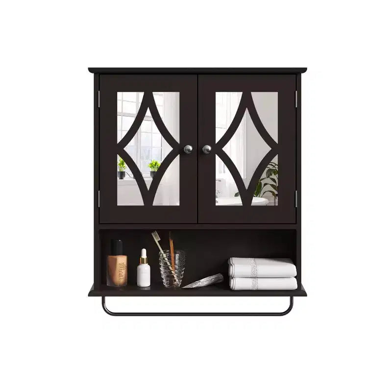 Armoire à pharmacie Heynemo avec miroir, meuble de rangement mural de salle de bain avec étagères réglables et barre porte-serviettes, pour salle de bain, buanderie