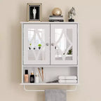 Armoire à pharmacie Heynemo avec miroir, meuble de rangement mural de salle de bain avec étagères réglables et barre porte-serviettes, pour salle de bain, buanderie